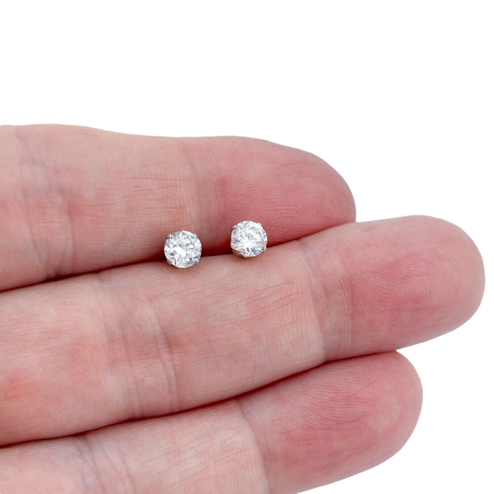 Vintage Sterling Silver 925 Cubic Zirconia Round Stud Earrings